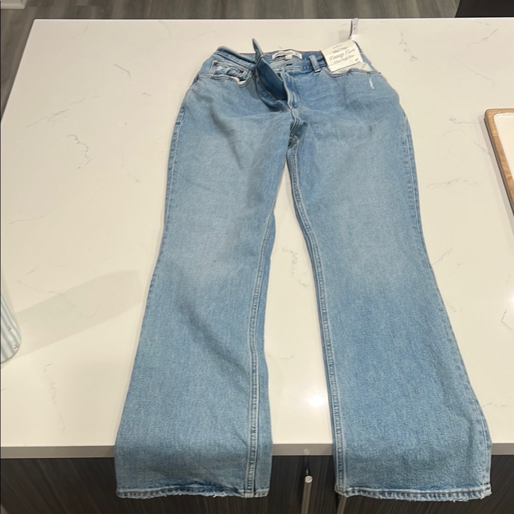 Abercrombie 70s vintage curve love flare ultra high rise jeans in light blue